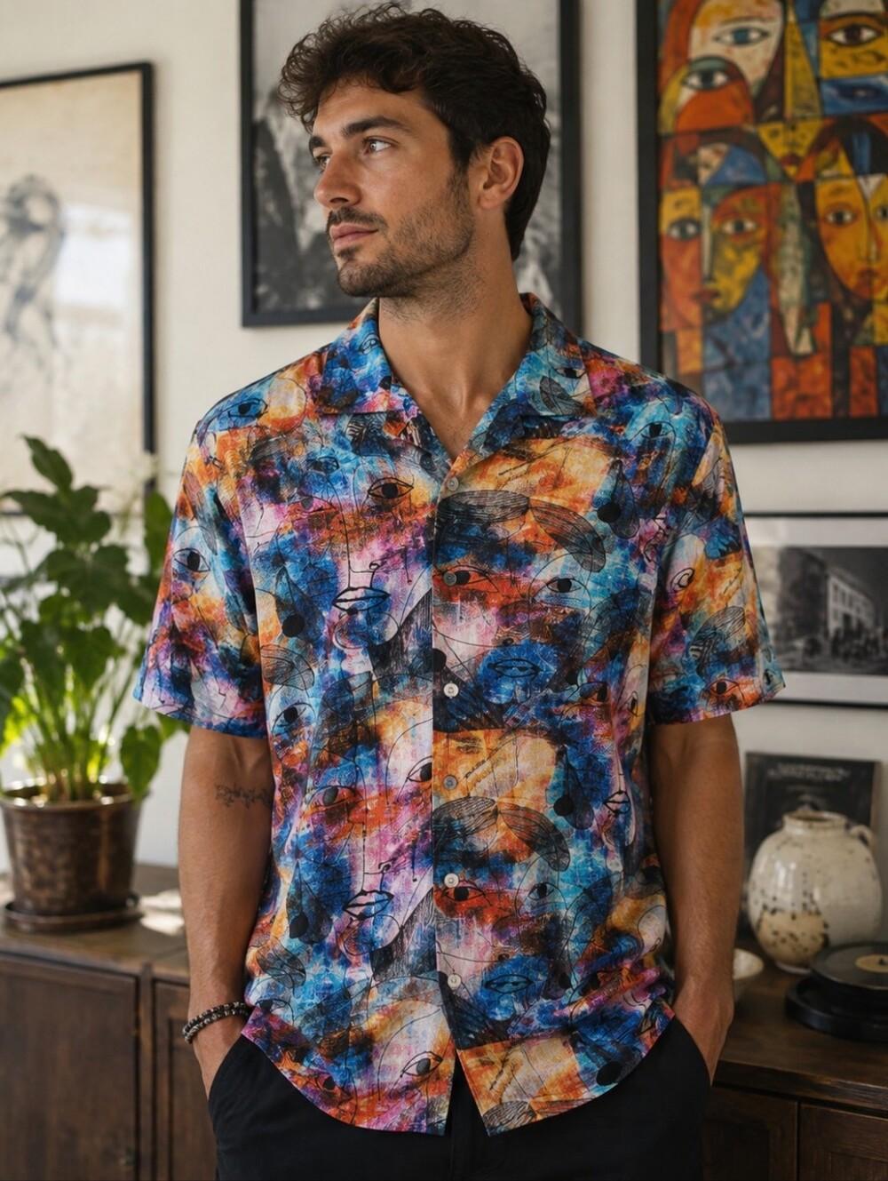 Colorful Abstract Button-Up Shirt